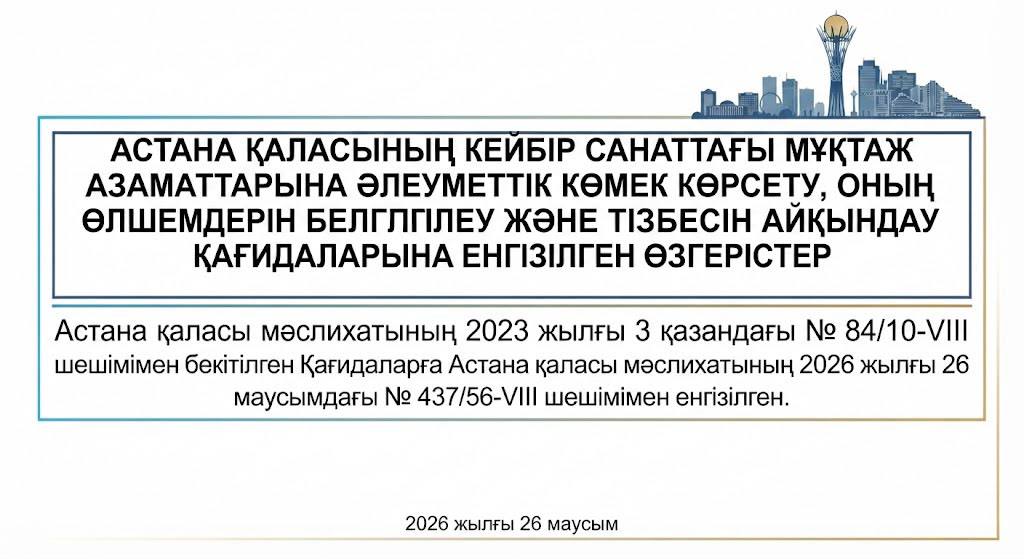 Астана қаласында санаторий-курорттық емделуді ұсынудағы өзгерістер туралы